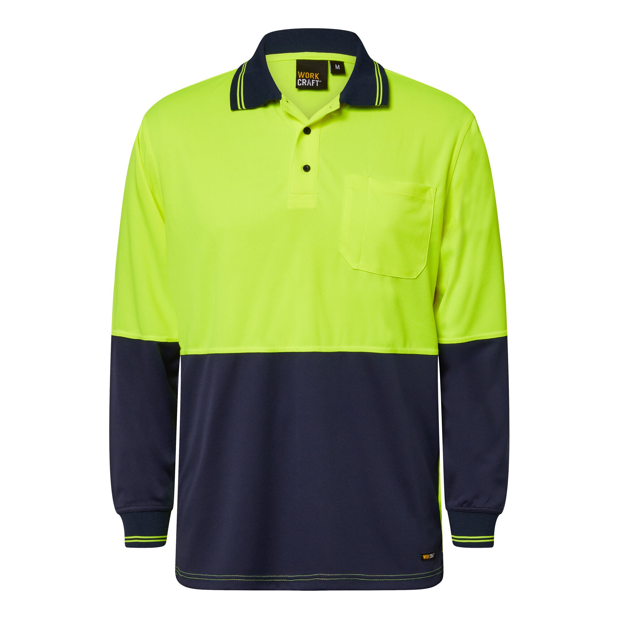 HI VIS LONG SLEEVE MICROMESH POLO WITH POCKET - workcraft